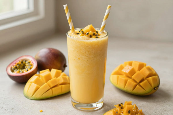 Mango Passion Fruit Summer Smoothie in a glass