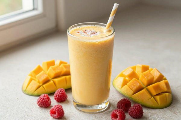 Mango Raspberry Smoothie in a glass