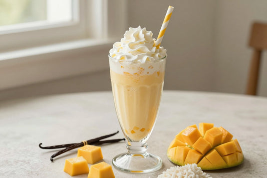 Mango Sticky Rice Style Milkshake in a glass