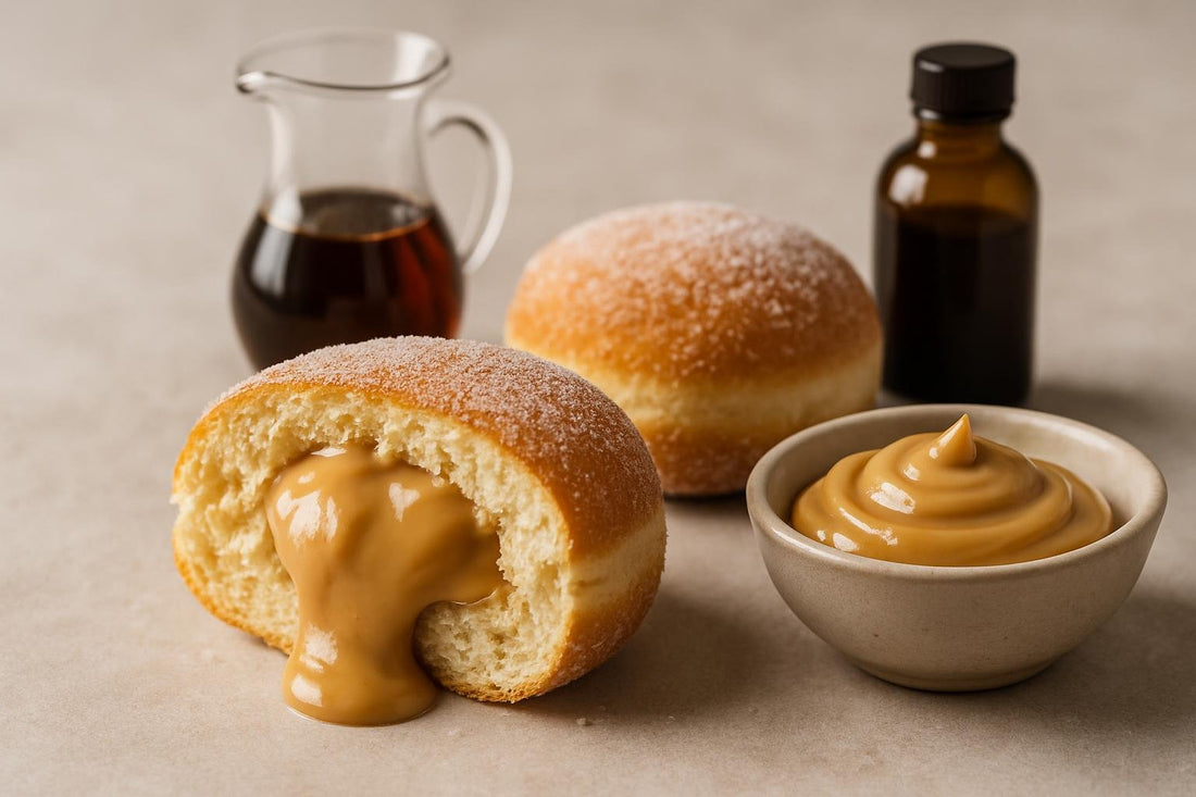 Filled doughnut cut open to show maple custard