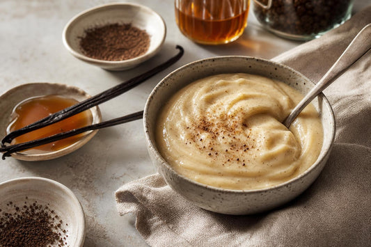 Maple vanilla pudding made with Mexican vanilla