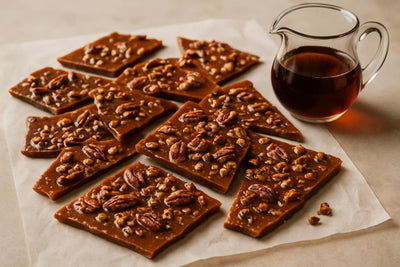 Shards of maple pecan bark on parchment