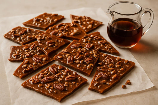 Shards of maple pecan bark on parchment