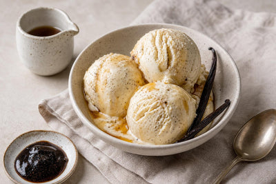Maple vanilla ice cream made with Ugandan vanilla