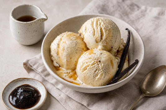 Maple vanilla ice cream made with Ugandan vanilla