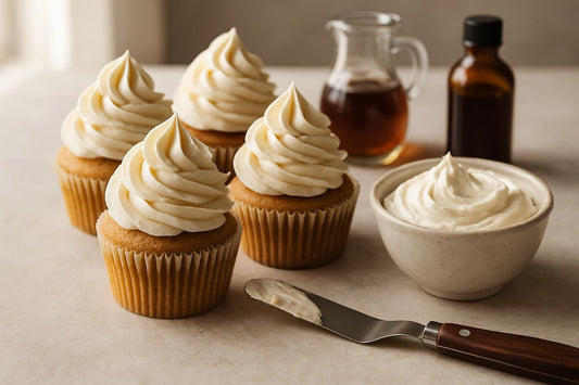 Cupcakes piped with maple whipped cream frosting