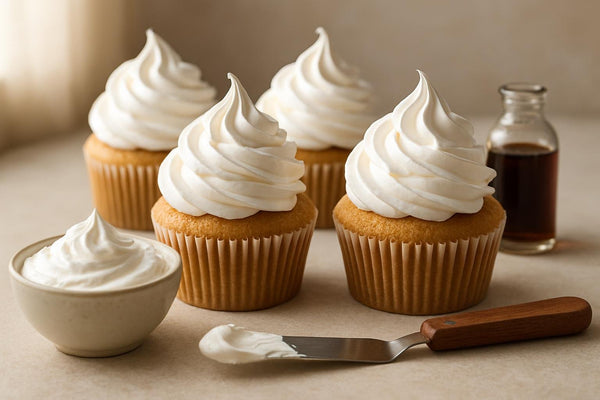 Cupcakes piped with marshmallow frosting