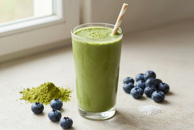 Matcha Blueberry Smoothie in a glass