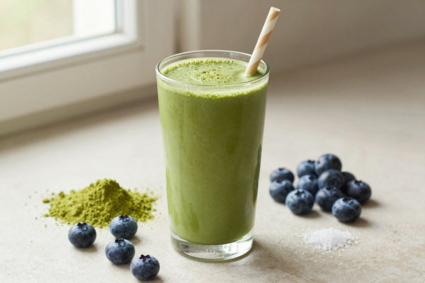 Matcha Blueberry Smoothie in a glass