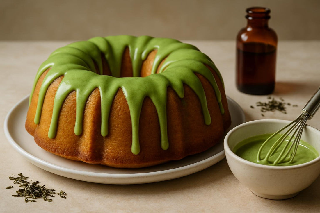 Bundt cake drizzled with matcha icing
