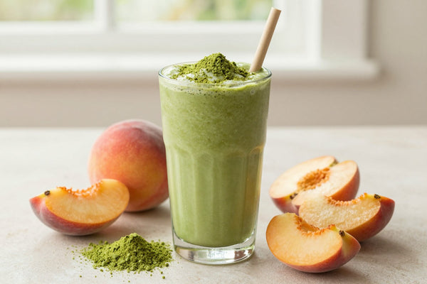 Matcha Peach Smoothie in a glass