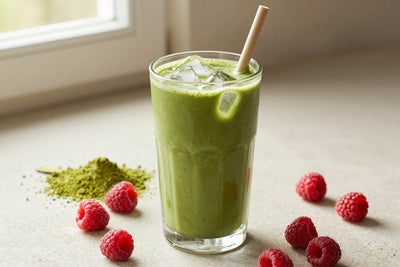 Matcha Raspberry Smoothie in a glass