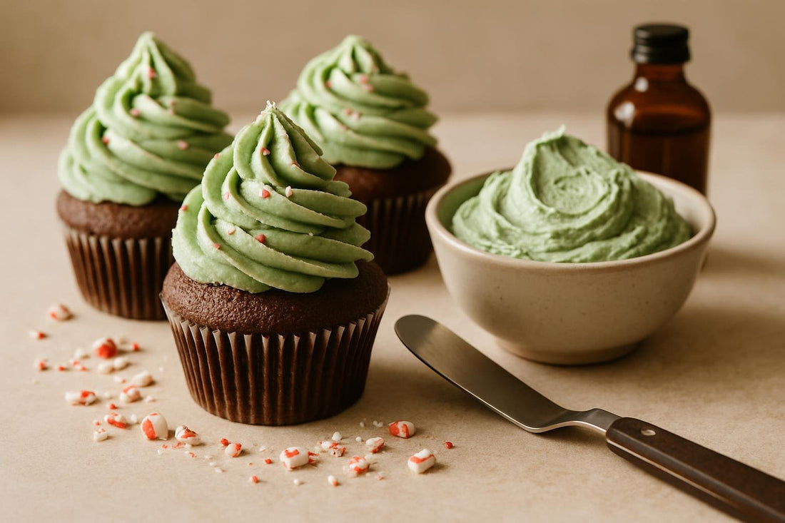 Cupcakes piped with mint chocolate buttercream frosting