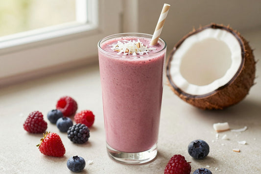 Mixed Berry Coconut Smoothie in a glass