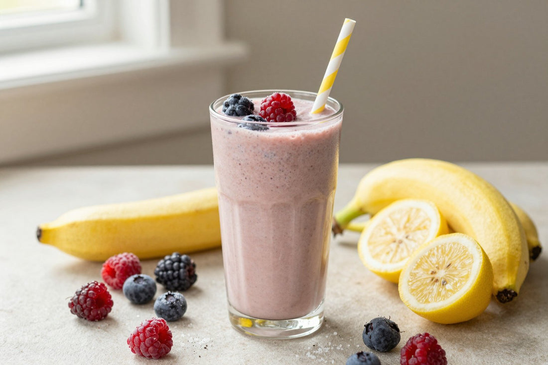 Mixed Berry Lemon Smoothie in a glass