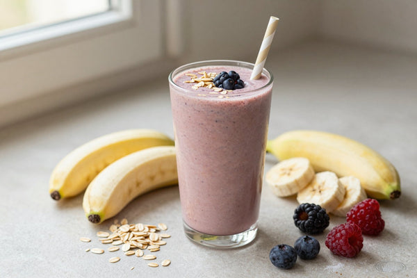Mixed Berry Oatmeal Smoothie in a glass