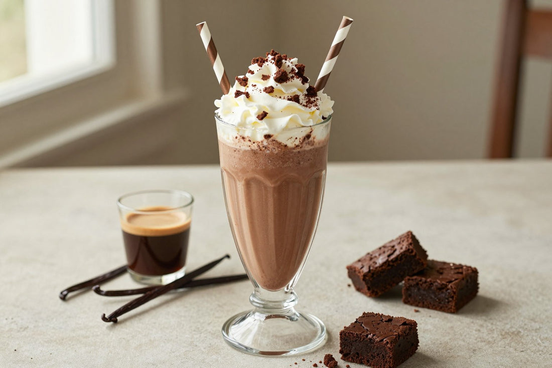 Mocha Brownie Milkshake in a glass