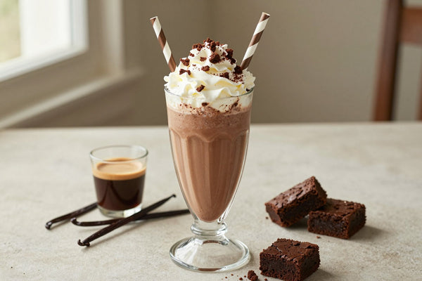 Mocha Brownie Milkshake in a glass
