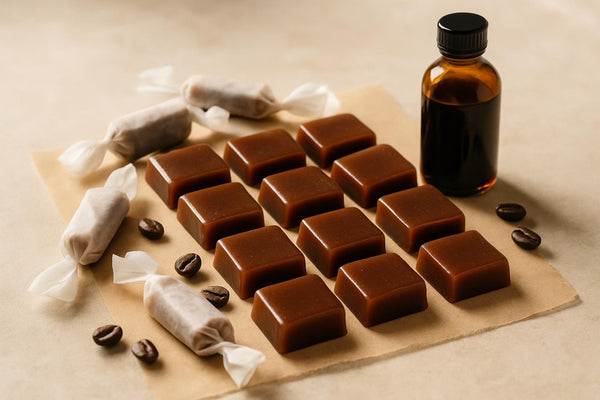Mocha Caramels cut and wrapped in wax paper