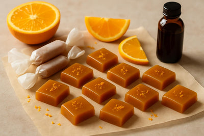 Orange Caramels cut and wrapped in wax paper