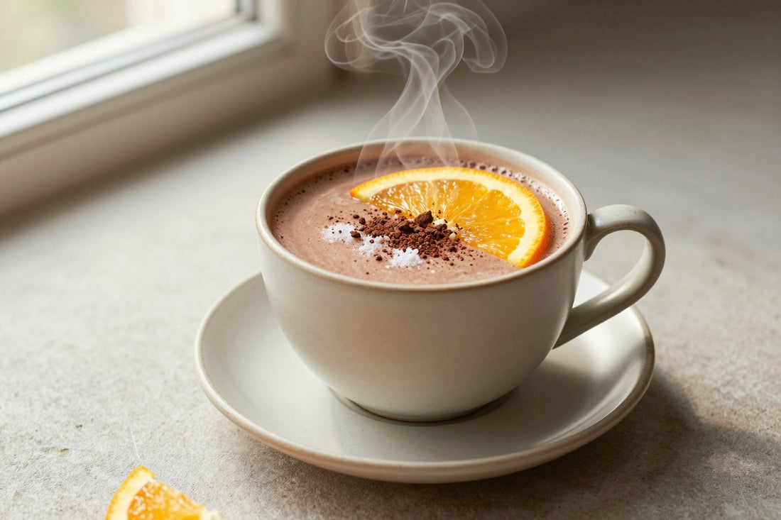 Orange Hot Chocolate in a ceramic mug