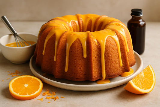 Bundt cake drizzled with orange icing