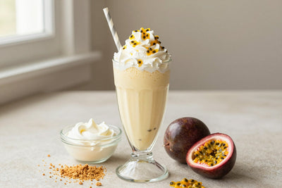 Passion Fruit Cheesecake Milkshake in a glass