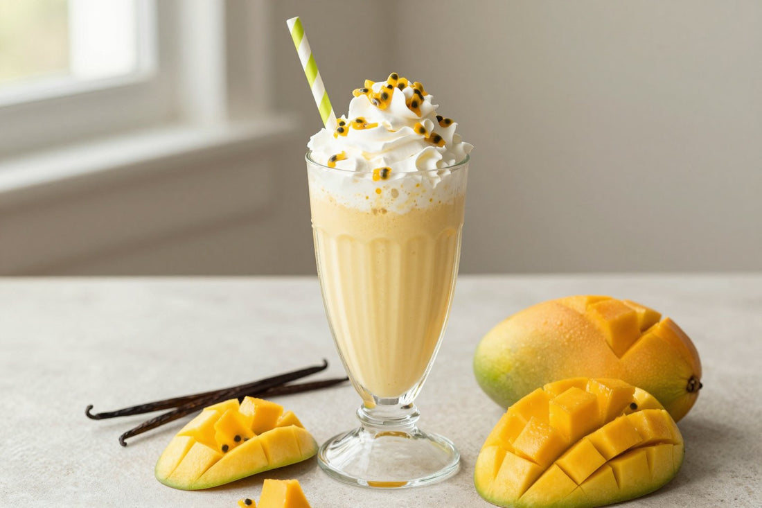 Passion Fruit Mango Milkshake in a glass
