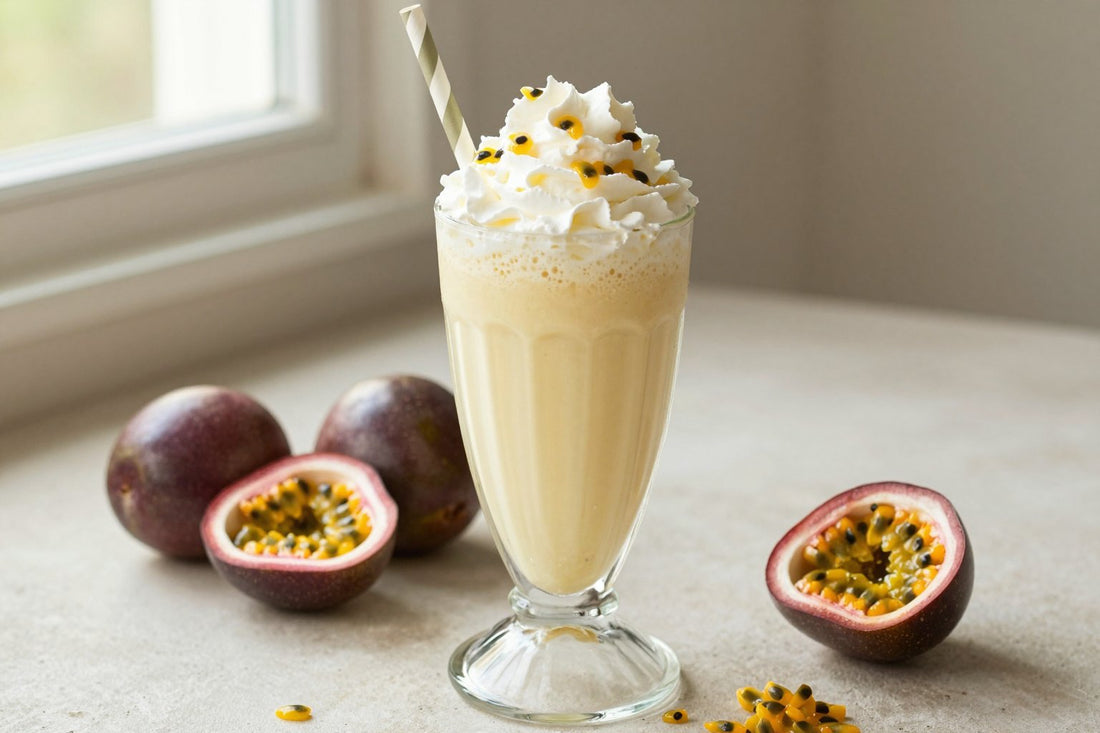 Passion Fruit Vanilla Milkshake in a glass