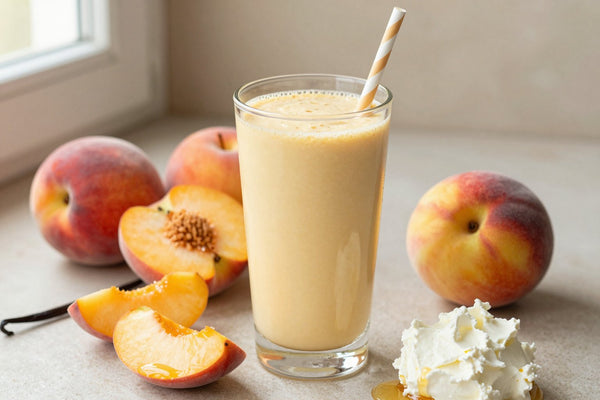 Peach Cheesecake Smoothie in a glass