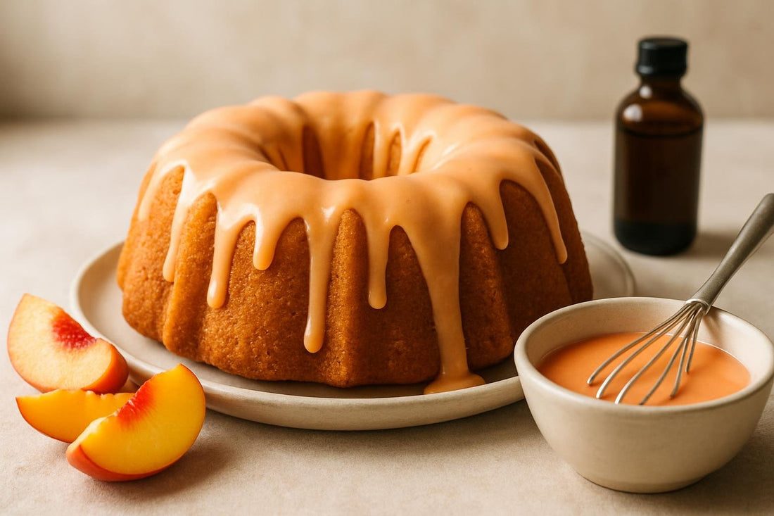 Bundt cake drizzled with peach icing
