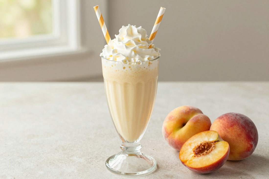 Peach Malt Milkshake in a glass