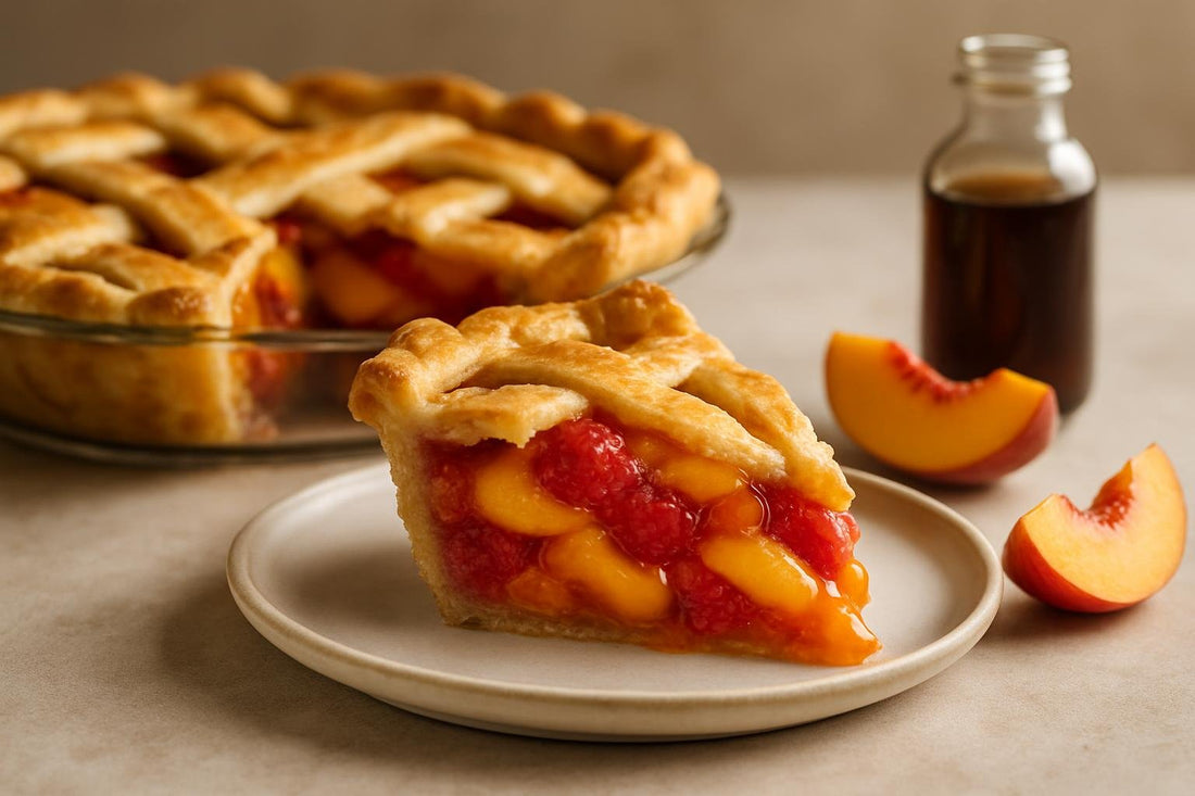 Slice of peach raspberry pie