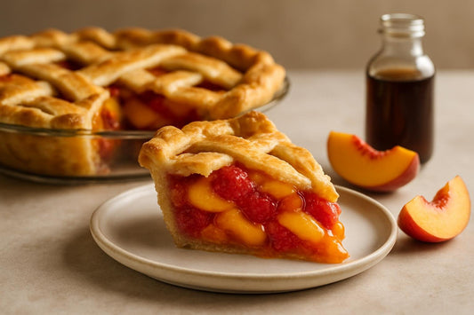 Slice of peach raspberry pie