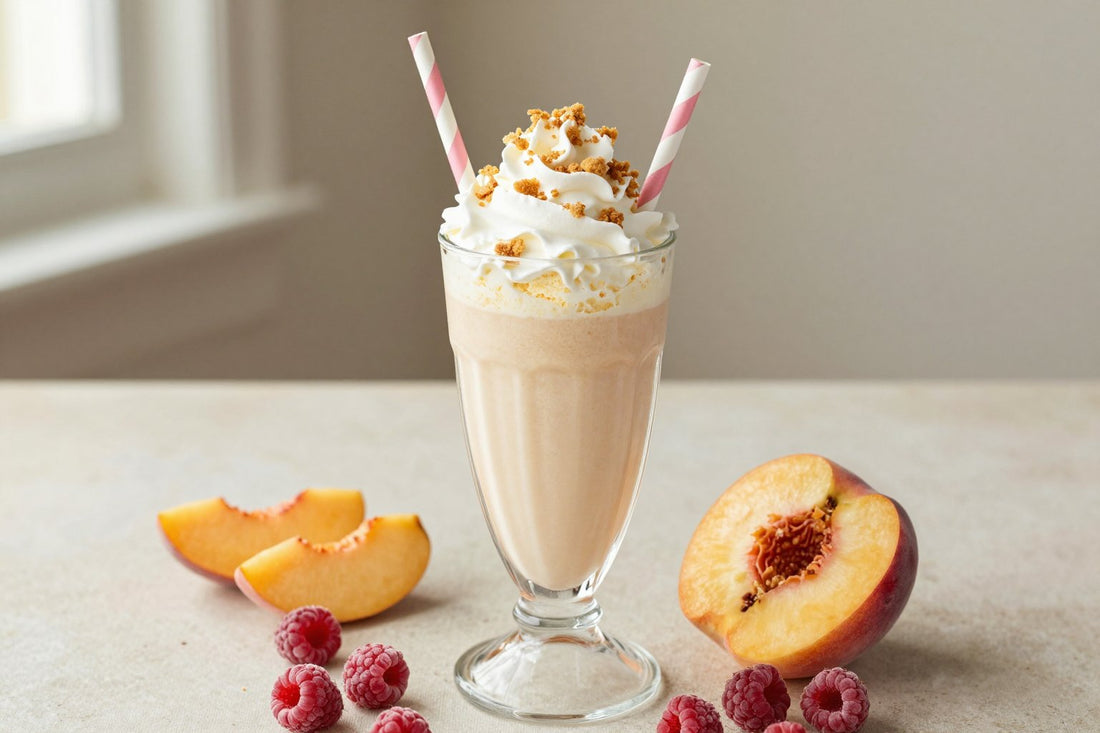 Peach Raspberry Pie Milkshake in a glass