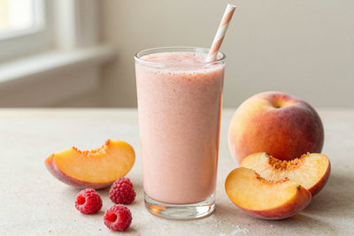 Peach Raspberry Summer Smoothie in a glass