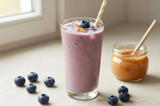 Peanut Butter Blueberry Smoothie in a glass