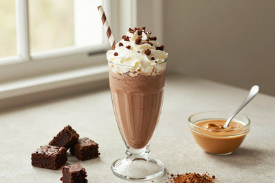 Peanut Butter Brownie Milkshake in a glass