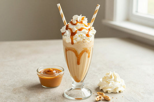 Peanut Butter Caramel Milkshake in a glass