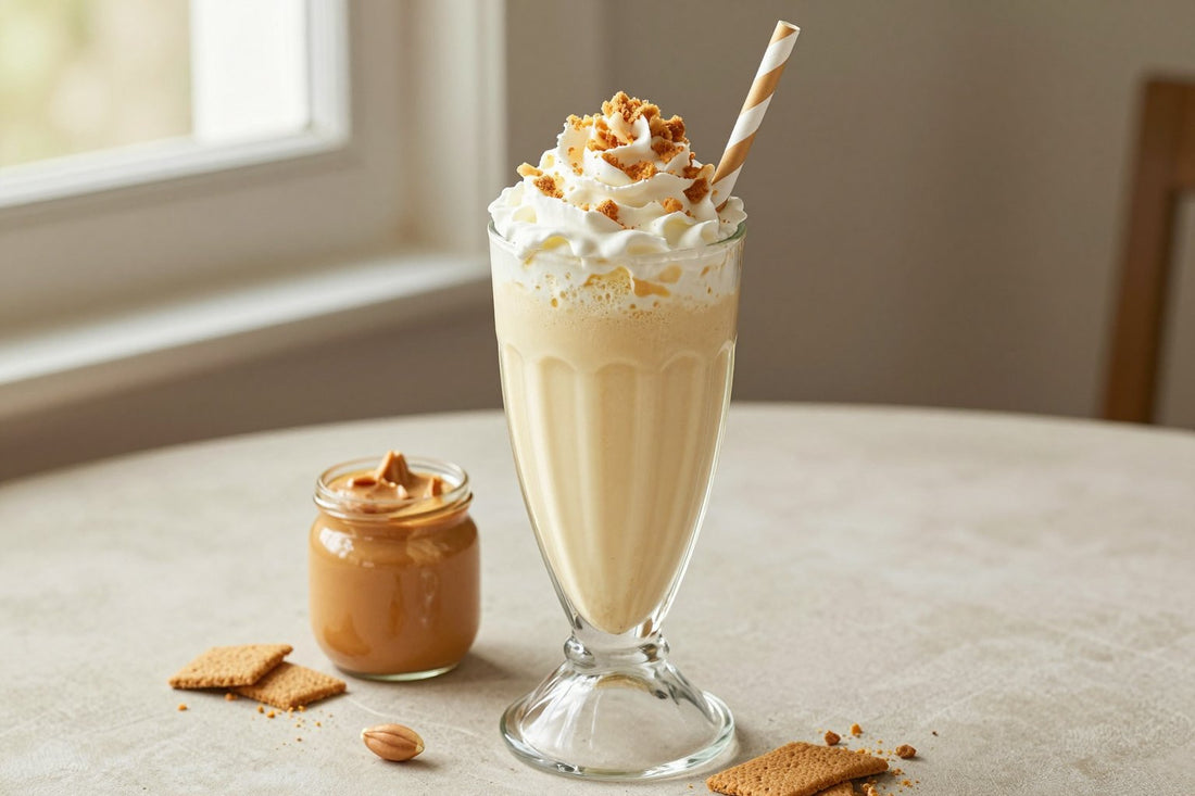 Peanut Butter Cheesecake Milkshake in a glass