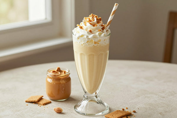 Peanut Butter Cheesecake Milkshake in a glass