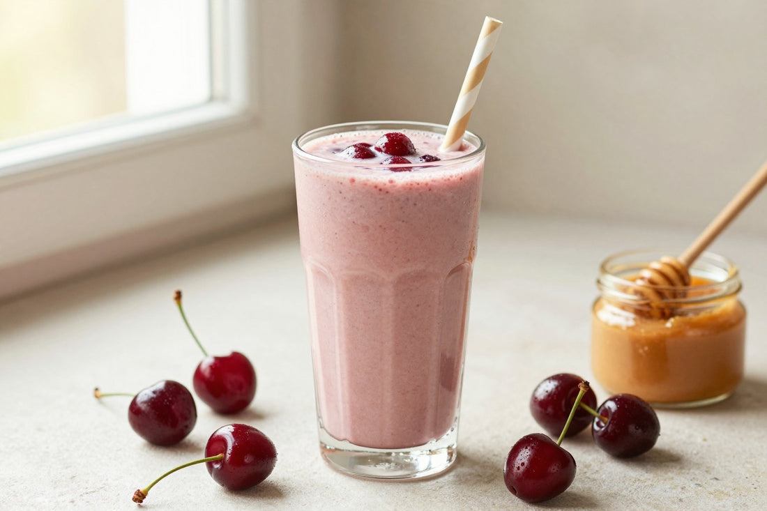 Peanut Butter Cherry Smoothie in a glass