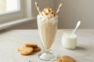 Peanut Butter Cookies & Cream Milkshake in a glass