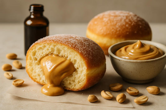 Filled doughnut cut open to show peanut butter custard