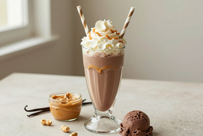 Peanut Butter Fudge Milkshake in a glass