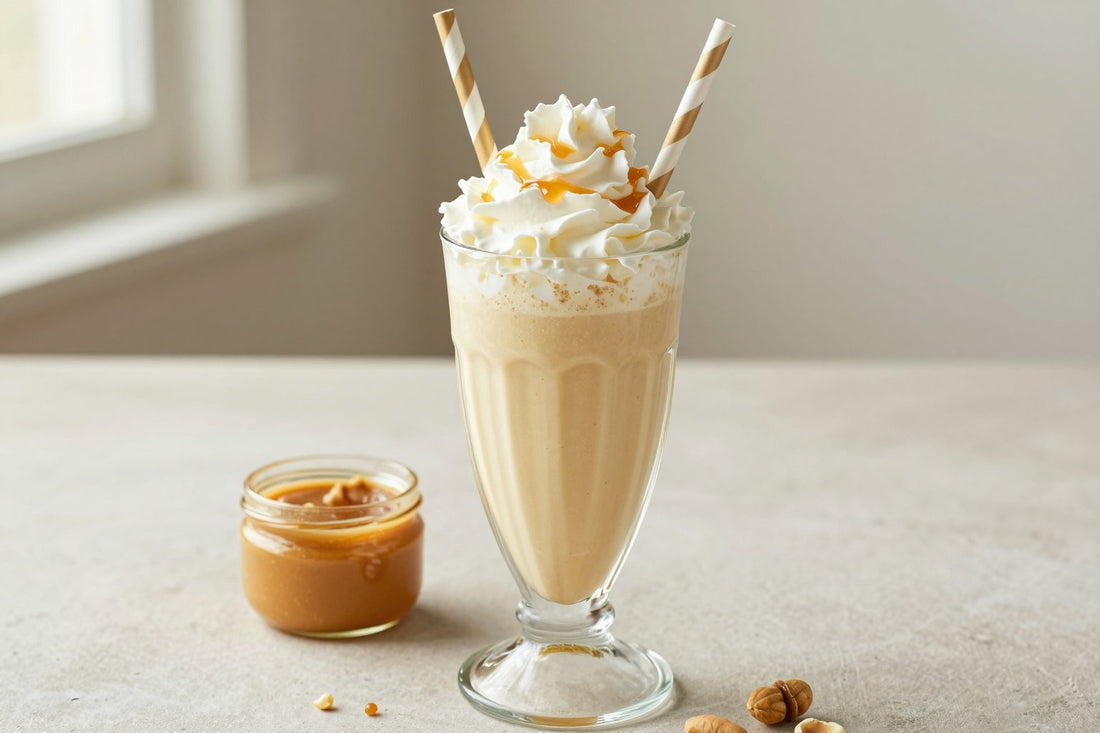 Peanut Butter Honey Milkshake in a glass