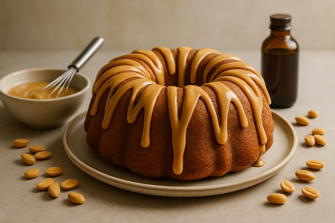 Bundt cake drizzled with peanut butter icing