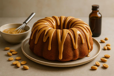 Bundt cake drizzled with peanut butter icing