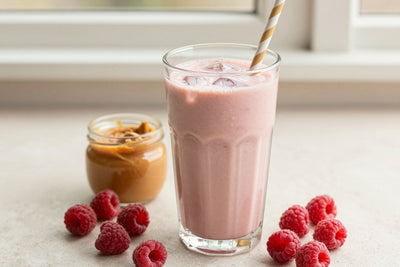 Peanut Butter Raspberry Smoothie in a glass