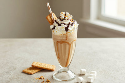Peanut Butter S'mores Milkshake in a glass